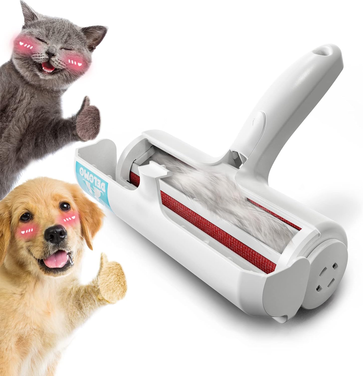 DELOMO Pet Hair Remover - Lint Roller for Pet Hair - Cat and Dog Hair Remover for Couch, Furniture, Carpet, Car Seat, Reusable Roller with Self-Cleaning Base - Upgraded Animal Fur Removal Tool 