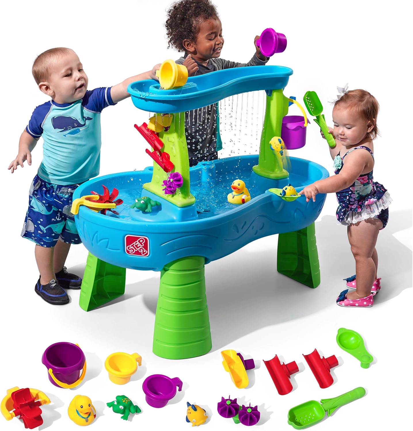 Step2 Rain Showers Splash Pond Toddler Water Table, Kids Water and Sand Activity Sensory Playset, Summer Outdoor Toys